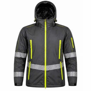 Chaqueta de Trabajo con Capucha Reflectante de Alta Visibilidad, Gris y Amarillo, con Cremallera, Unisex, Impermeable, de Poliéster, Precio Razonable - Product Image 1
