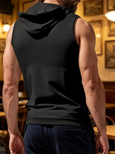 Men's Hooded Sleeveless Vest With Shorts Set Gray Cotton Heavy Jersey Summer Casual Breathable Sport Outfit 2Pcs made Bangladesh - Product Image 3