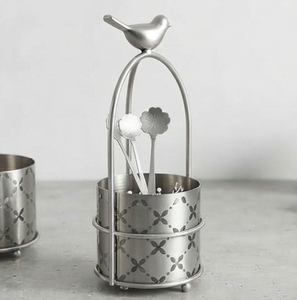 Porte-couverts créatif en métal en forme de cage à oiseaux avec figurine d'oiseau, support de rangement ajouré floral pour ustensiles de cuisine - Product Image 3