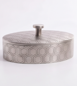 Elegant Silver <b>Honeycomb</b> Metal Date And Dry Fruit Storage Box Covered Tabletop Organizer - Product Image 4