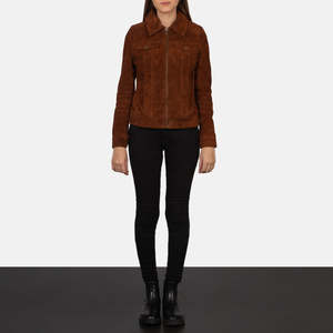 <b>Women's</b> Brown <b>Suede</b> Moto <b>Jacket</b> With Zipper Closure Turn-down Collar Full Sleeve Low Price <b>Jackets</b> - Product Image 4