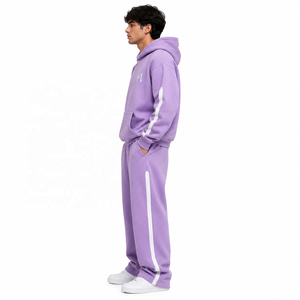 Ensemble de sweats à capuche unisexes en polaire oversize, style streetwear décontracté, avec épaules tombantes et logo imprimé sur le devant, survêtement, vente en gros - Product Image 4
