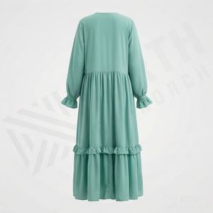Abaya élégante et modeste en polyester léger, col en V, vêtements islamiques pour femmes, manches longues, vente en gros - Product Image 2