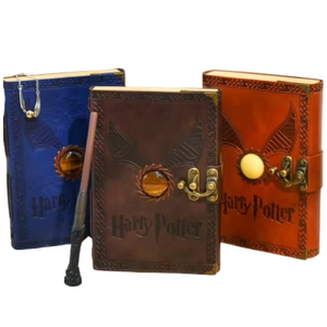 Diario de Cuero Grabado Potter con Libro de Hechizos de Piedra Mágica, Cuaderno con Candado, Diario de Fantasía Mágica, Diario de Regalo Snitch Dorado - Product Image 1