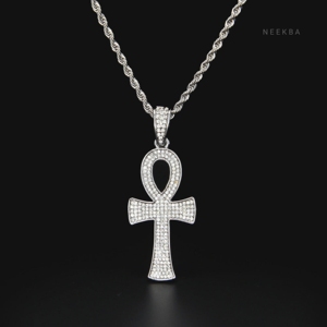 Colgante Ankh – Diseño de la Cruz de la Vida del Antiguo Egipto, Colgante Ankh Egipcio con Incrustaciones de Moissanita y Plata de Ley 925 - Product Image 2