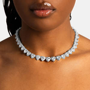 Luxury Heart Cut Moissanite Tennis Necklace 925 Sterling <b>Silver</b> VVS Moissanite Cluster Heart <b>Choker</b> Necklace for Women - Product Image 1