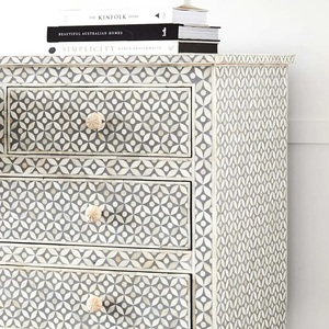 White Bone Inlay <b>Chest</b> of Drawers Premium Handmade Wooden Cabinet for Home Decor - Product Image 4