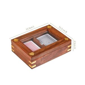 Boîte de rangement en bois pour cartes à jouer avec couvercle miroir en verre, double compartiment, organisateur de jeu de poker, étui cadeau pour soirée de jeu - Product Image 6