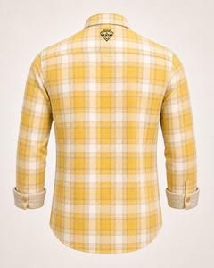 Chemise décontractée en coton à manches longues pour homme, à carreaux jaunes, personnalisée OEM, respirante, boutonnée, en flanelle, vente en gros - Product Image 3