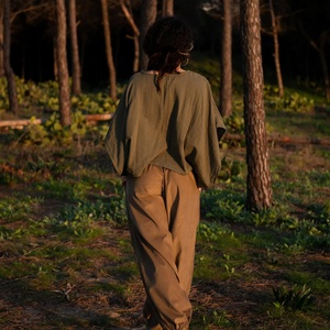 <b>Flowy</b> Boho Cotton <b>Top</b> with Winged Sleeves Lightweight Blouse Soft Breathable Summer Shirt Bohemian Style for Women - Product Image 3