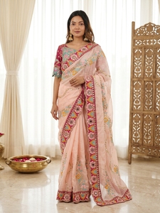 Indian Traditional Latest Rangoli Silk Saree With <b>Sequins</b> Dori Work for Wedding Party and Festive Function for Women Fancy Wear - Product Image 3