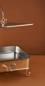 Luxury <b>Rectangular</b> <b>Gold</b> Chafing Dish <b>Mirror</b> Finish Stainless Steel Buffet Warmer with Green Accents and Lift-up Lid Single Unit - Product Image 3