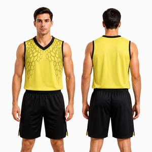 Conjunto de Uniforme de Voleibol Amarillo y Negro para Hombre, Jersey sin Mangas Personalizado, Pantalones Cortos Transpirables de Secado Rápido, Ropa Deportiva para Equipo - Product Image 1