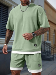 Conjunto de Camiseta de Verano Personalizada, Estilo Casual Urbano, de Dos Piezas, Tejida, 100% Algodón, de Secado Rápido, con Estampado por Transferencia de Calor, Diseño Sólido, para Hombre - Product Image 4