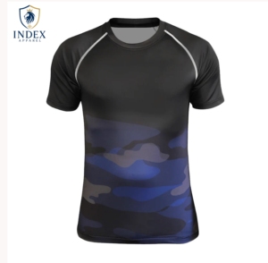 Camiseta Deportiva de Manga Corta con Cuello Redondo y Camuflaje para Hombre, de Secado Rápido, Corte Ajustado, Tejido de Poliéster, Largo Regular, Marca Index Apparel - Product Image 1