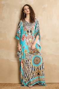 Hot Sale Designer Turkish Style <b>Kaftan</b> Women Polyester Handmade Batwing Sleeves V Neck Regular Fit Flared Hem Spring/Autumn - Product Image 4