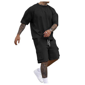 Jaffico International Men's Black Cotton Knitted Breathable T-Shirt Shorts Set <b>Skulls</b> Pattern Casual Summer Wear Drawstring - Product Image 2