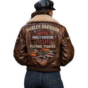 Chaqueta de aviador estilo bomber de cuero envejecido con revestimiento premium |   Calzado Deportivo Marrón Auténtico, Transpirable, Edición Streetwear, Estilo Vintage - Product Image 1