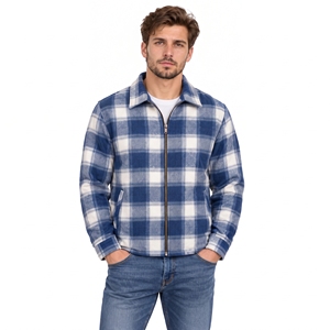 Chaqueta de Franela con Cierre de Cremallera para Hombre, Manga Larga, Chaqueta de Franela a Cuadros con Cierre de Botones, Mangas con Cuello Camisero, Chaquetas de Franela a Cuadros - Product Image 3