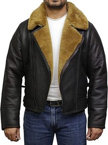 Men's Winter Leather <b>Jacket</b> With Faux Fur Lining Full Sleeve Windproof <b>Aviator</b> Style Coat - Product Image 2