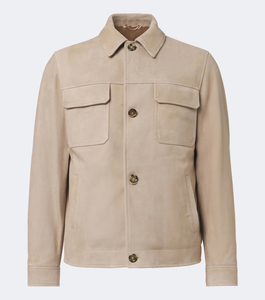 <b>Men's</b> Beige <b>Suede</b> Shirt <b>Jacket</b> Workwear Style Turndown Collar Single Breasted Regular Fit Autumn Premium Quality Wholesaler - Product Image 1