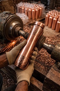 Bouteille en cuivre pur, finition martelée mate, bouteille d'eau en cuivre classique, écologique, réutilisable, coffret cadeau haut de gamme pour usage professionnel - Product Image 6