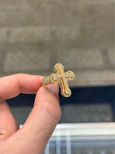 <b>Men's</b> Cross Style <b>Ring</b>, 925 <b>Sterling</b> <b>Silver</b> Moissanite Diamond <b>Ring</b>, Iced Out Hip Hop <b>Ring</b>, Perfect Anniversary Gift for <b>Men</b> - Product Image 3