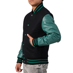 Chaqueta Varsity con Parches Personalizados y Logotipo Bordado, Manga de Cuero Genuino y Cuerpo de Lana Premium, Cierre de Botones a Presión, Estilo Casual - Product Image 4