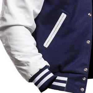 Vestes de baseball personnalisées bleu et blanc avec manches en coton, veste varsity de haute qualité pour hommes, service OEM, bouton unique - Product Image 3