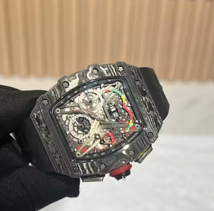 Reloj mecánico hueco de acero inoxidable con correa de caucho y logotipo personalizado de alta calidad, resistente al agua, deportivo, de moda, para hombre. - Product Image 3