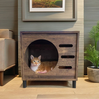 Maison pour chat multifonctionnelle en bois et métal, en forme de tronc d'arbre, avec bac à litière intime, rangement et griffoir intégré, naturel et noir