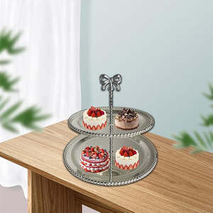 Bow Design Cupcake <b>Stand</b> 2 Tier Table Decoration <b>for</b> Parties Housewarming <b>Afternoon</b> <b>Tea</b> Silver <b>Cake</b> <b>Stand</b> - Product Image 4