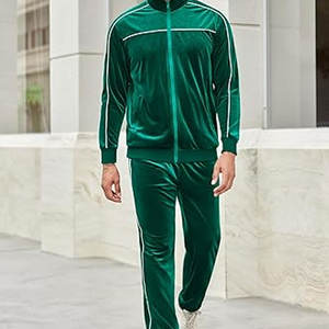 Conjuntos deportivos de terciopelo para hombre, conjunto de 2 piezas, sudaderas con cremallera, chaqueta y pantalones de terciopelo, conjunto cómodo, informal, estilo urbano, atlético - Product Image 4
