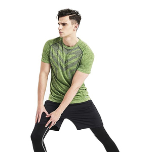 Men's Green Geometric Pattern Quick Dry Short Sleeve Sporty T-<b>Shirt</b> Slim Fit O-Neck Knitted Athletic Wear - Product Image 2