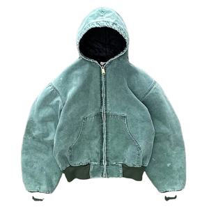 2025 personalizado de los hombres de gran tamaño de peso pesado Denim Sudadera con capucha Zip Pullover Estilo vintage Sun Faded desgastado ácido lavado básico Sudadera con capucha - Product Image 3