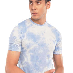 T-shirt Premium pour Homme Tie-Dye Bleu et Blanc, Manches Courtes, 100% Coton Tricoté, Doux et Respirant, Coupe Classique, Style Décontracté Urbain, Été - Product Image 3