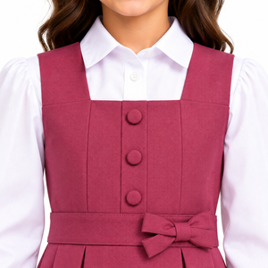 Conjunto de Uniforme Escolar para Niñas, Color Rosa, con Falda Plisada, Cinturón con Lazo y Blusa de Manga Larga Blanca - Product Image 2