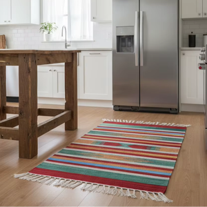 พรมปูพื้นทอผ้าฝ้ายลายดอกไม้ทันสมัย ขายส่ง ไม่ลื่น ทำมือ ซักได้ ผ้ารองหลังแบบกลับด้านได้ สำหรับใช้ในบ้าน ออกกำลังกาย และเดินทาง - Product Image 1