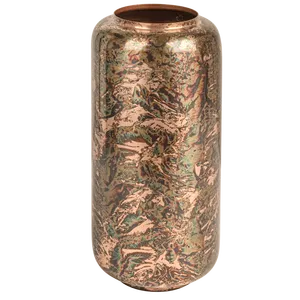 Copper Tone Metal <b>Flower</b> Vase with Marbled Look <b>Tall</b> Decorative Cylinder Vase for Living Room Table Centerpiece Shelf Home Decor - Product Image 1