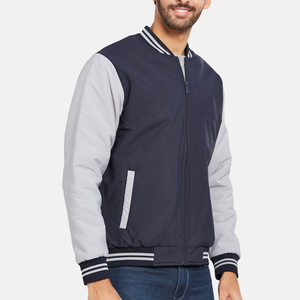Chaqueta Varsity Gris Marino para Hombre, Cierre Frontal con Cremallera, Logotipo Bordado, Informal, Resistente al Viento, para Otoño - Product Image 4