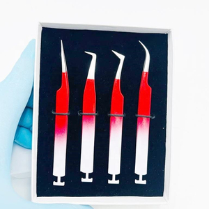 Pince à cils bicolore avec poignée diamantée, en acier inoxydable, professionnelle, à pointe en fibre pour extensions de cils - Product Image 5