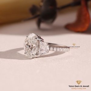 Anillo de Diamante CVD Cultivado en Laboratorio de 3.00 Quilates, Corte Oval, Trílogo, Regalo para Siempre, Color E, Claridad VVS2, Oro Sólido de 14K, Certificado IGI - Product Image 2