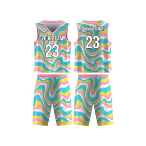 Ensemble de maillots de basket personnalisés, col en V, sans manches, impression sublimée, multicolore, vêtements d'équipe unisexes, adulte, respirant, coupe athlétique - Product Image 1