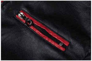 Men's Black Red Color Blocked Waterproof Studded Motorcycle Biker <b>Jacket</b> Stand Collar Zipper Closure <b>Slim</b> <b>Fit</b> PU Leather Winter - Product Image 3