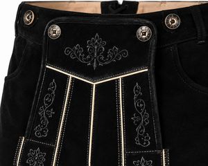 Shorts Lederhosen bavarois brodés pour hommes, motif floral, taille mi-haute, fermeture boutonnée, longueur Bermuda, en toile de coton tissée - Product Image 4