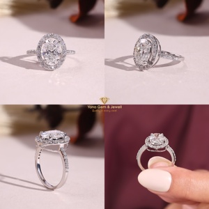 Anillo de Diamante CVD Cultivado en Laboratorio de Corte Ovalado de 2.00 Quilates con Diseño de Halo Brillante, Oro Sólido de 14K, Color E, Claridad VVS2, Certificado IGI - Product Image 5