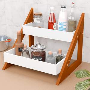 Estante Triangular de Madera de 2 Niveles para Especias, Organizador para Encimera de Cocina |   Frascos Multiusos, Porta Botellas y Artículo de Decoración para el Hogar - Product Image 1