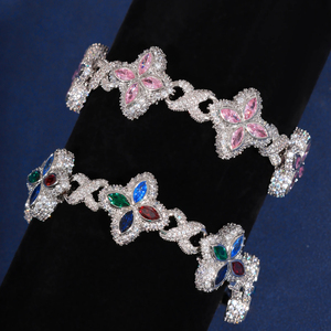 925 Silver Marquise Flower Fancy Gift Color Cross Cuban Link Chain Diamond Party Unisex <b>Bracelet</b> - Product Image 4