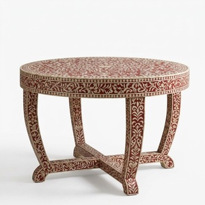 Mesa de Centro Artesanal de Madera con Incrustaciones de Hueso en Blanco y Negro, con 2 Cajones de Almacenamiento, Diseño Floral Premium, Artesanía India - Product Image 5