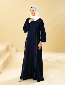 Conjunto de Abaya Azul Marino de Tela Elegante para Mujeres Musulmanas, Poliéster, Largo, Abierto por Delante, Hasta el Suelo, Sencillo, Estilo Saudí, Cobertura Completa - Product Image 2